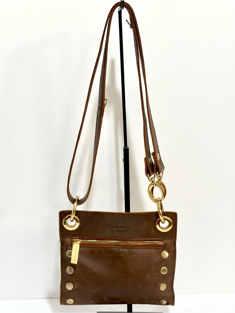 Hammitt Tony Small Vintage OG Crossbody Bag In Cognac/Shiny Gold Hardware